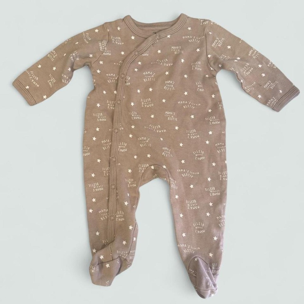 Neutral Taupe Baby Sleeper 6 Months Mama’s Little Bestie Star Print Pajamas